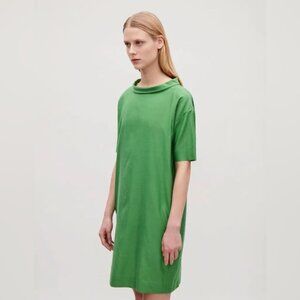 COS Sz 12 Green Folder Collar Draped Relaxed Minimalist Dress